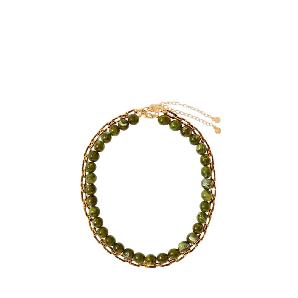 Mint Velvet Green & Gold-tone Beaded Layer Necklace